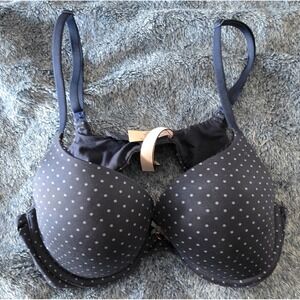 Victoria's Secret Bra 34B Polka Dot Black Blue Underwire Bralette Lingerie